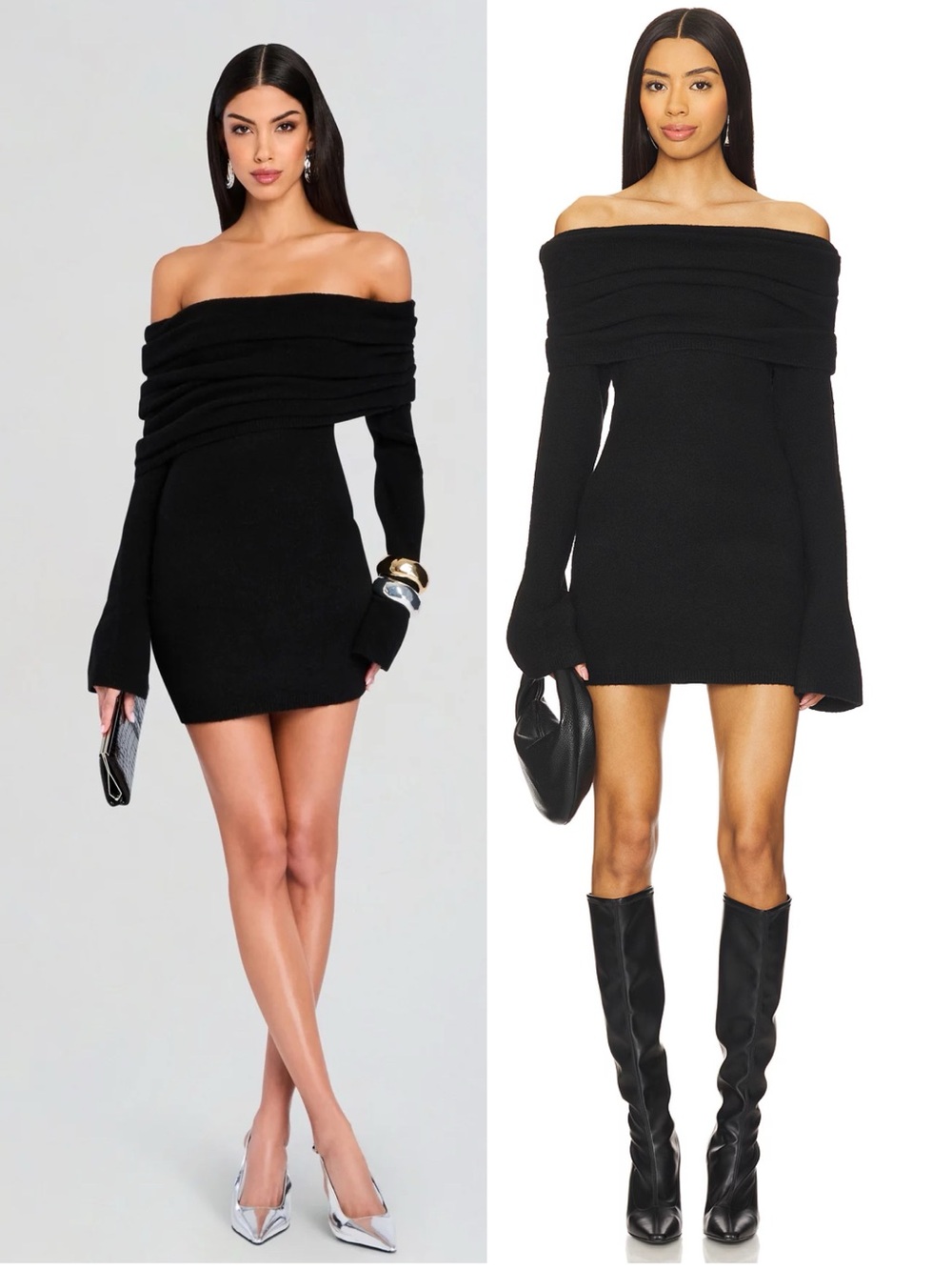 NWT SEROYA Selene Mini Long Sleeve Off the Shoulder Black Dress Women’s Medium